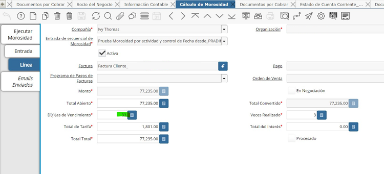Días Vencimiento en Morosidad