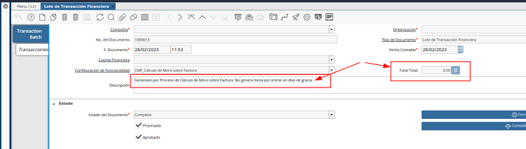Lote de Transacción