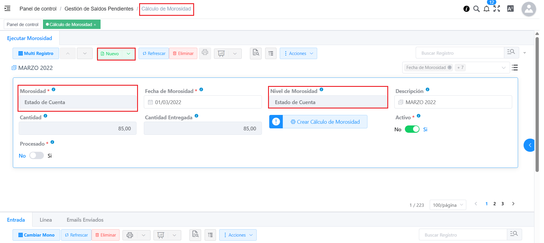 Cálculo de Morosidad