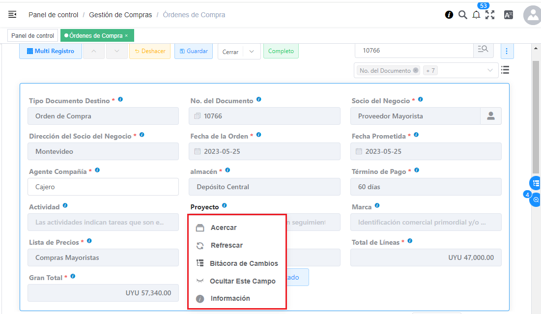 Accesos Rapidos de Solop ERP