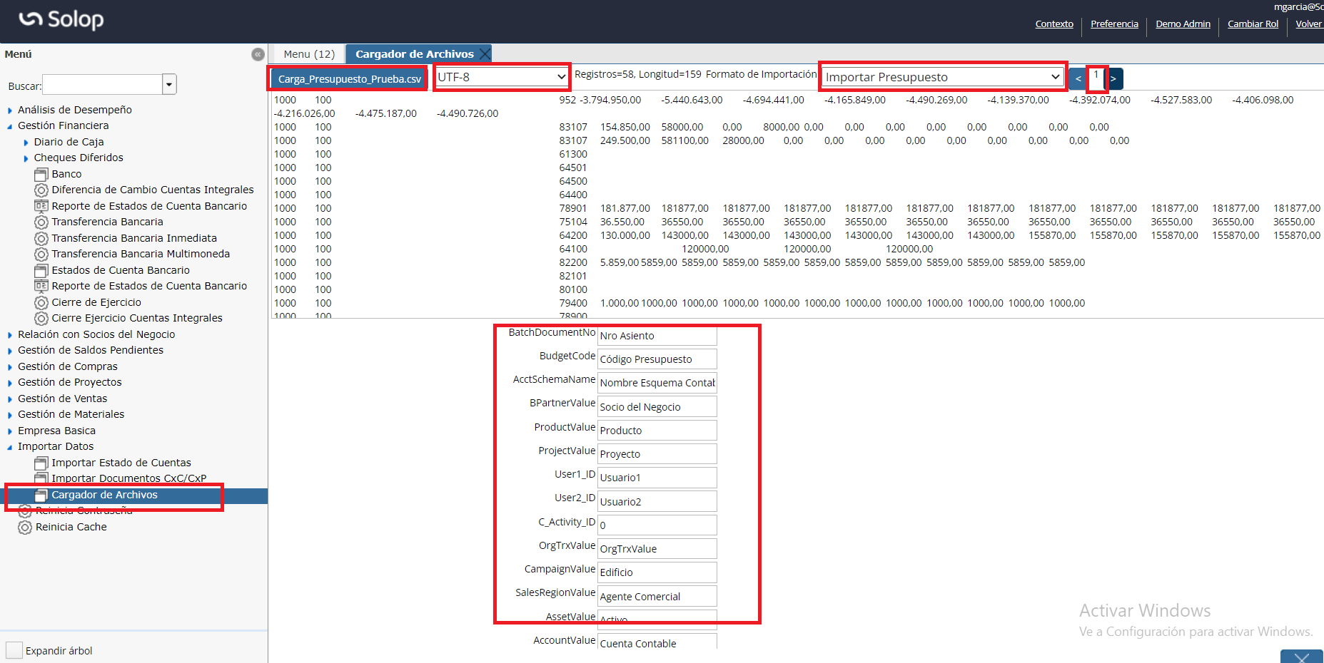 Ventana Cargador de Archivo