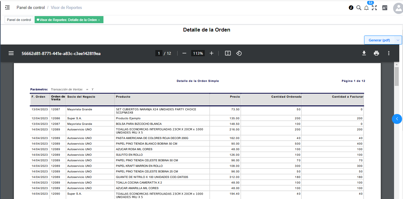 Ejemplo de un Reporte