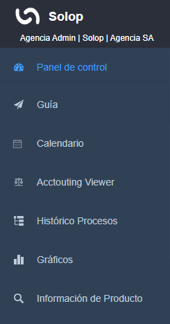 Menú de Solop ERP
