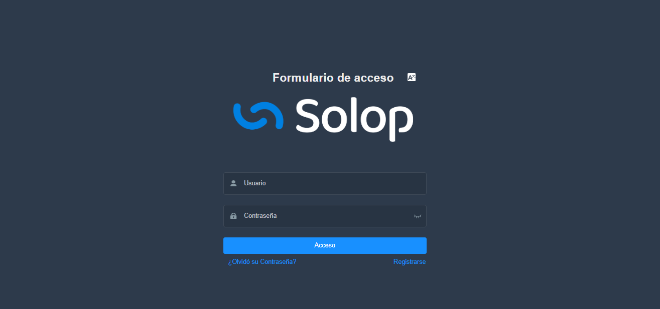 Ventana Login o Iniciar Sesión en Solop ERP