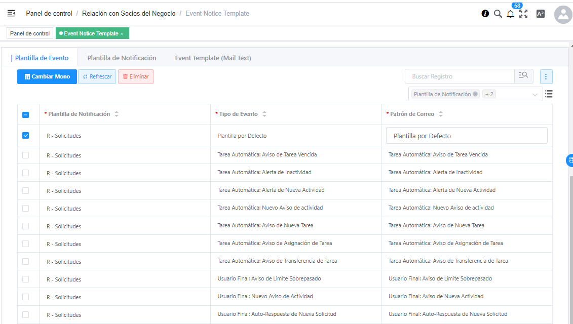 Plantilla de Correo por Evento