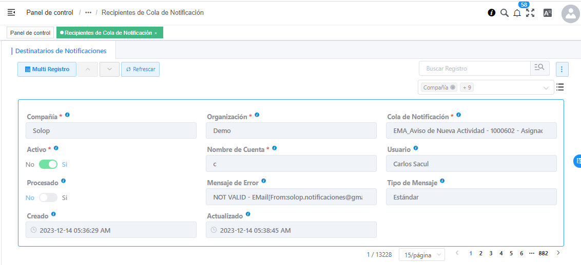 Recipiente de Cola de Notificación