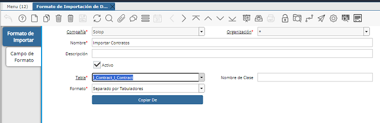 Formato de importación