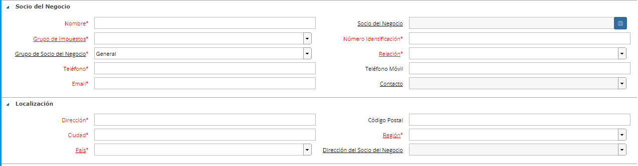 Datos de Socio del Negocio