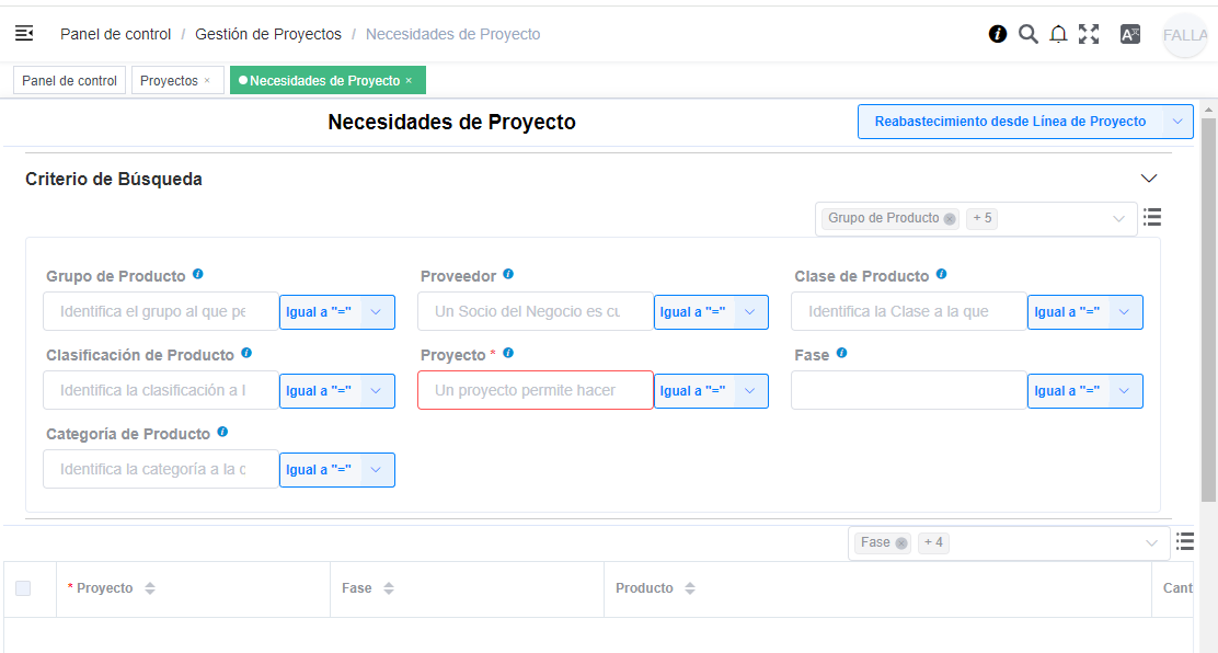 Necesidades de Proyecto