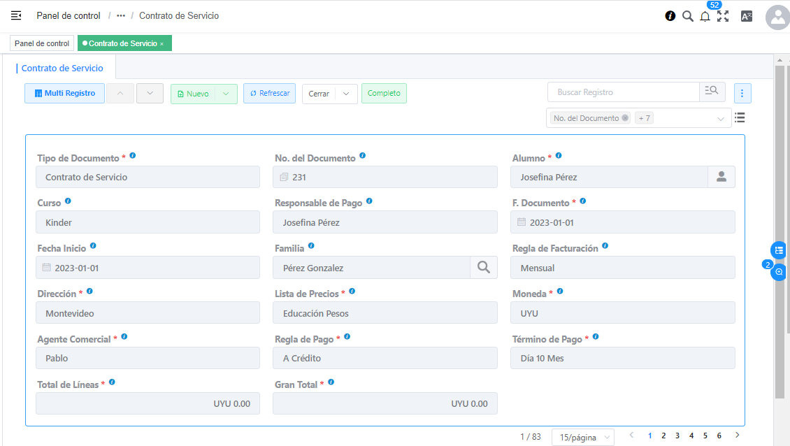 Contrato de Servicio Educación