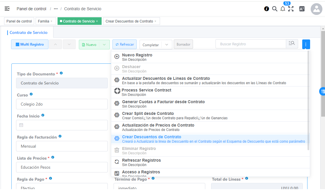 Crear Descuentos de Contratos