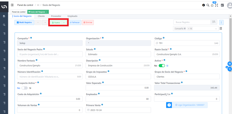 Ventana Principal Socio del Negocio
