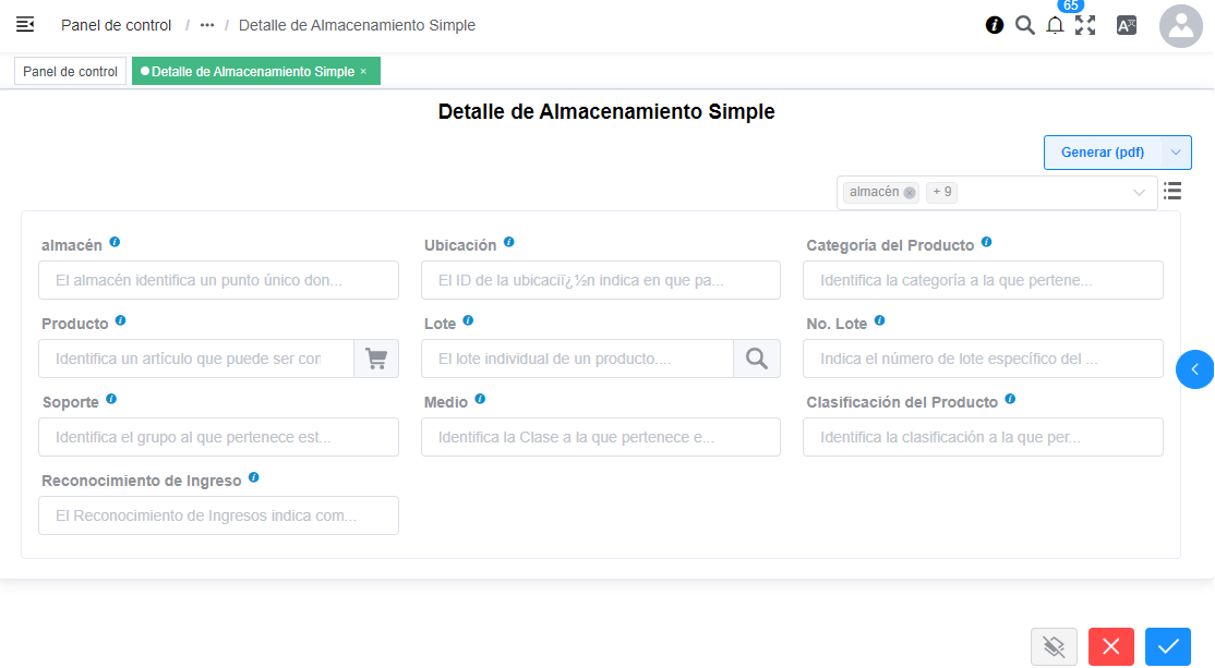 Detalle de Almacenamiento Simple