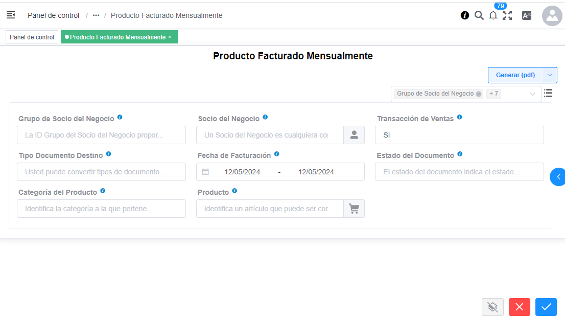 Producto facturado mensualmente