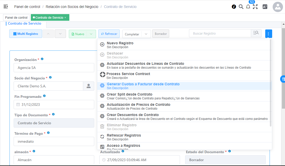 Generar Cuotas desde Contrato