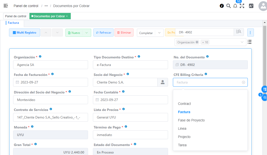 Criterio de Facturación